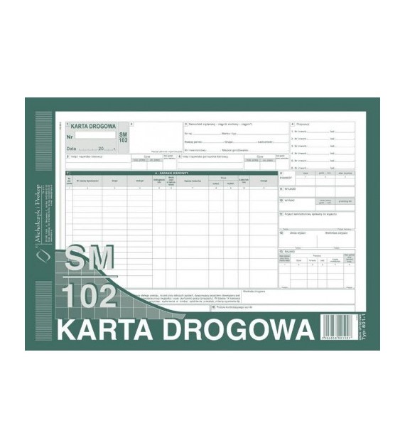 KARTA DROGOWA A-4 SM-102 NUMEROWANA