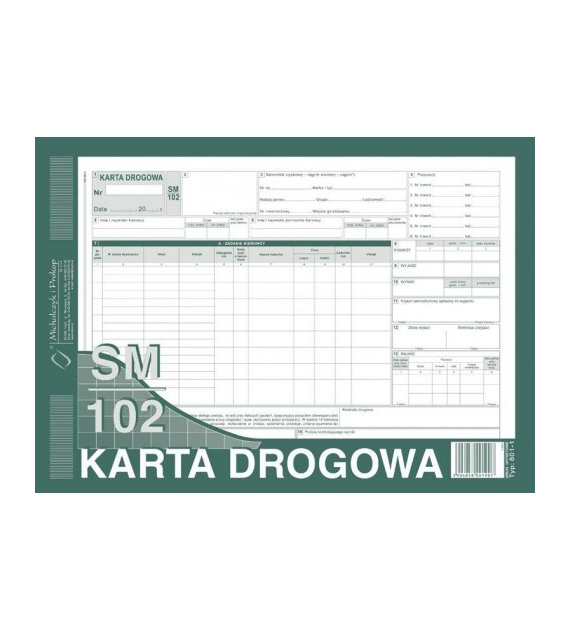 KARTA DROGOWA A-4 SM-102 NUMEROWANA