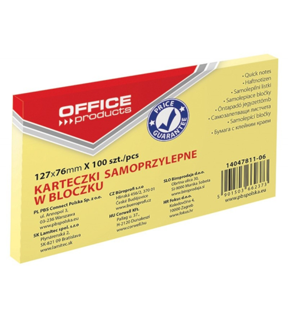 NOTES SAMOPRZYLEPNY 76X127 OFFICE ŻÓŁTY opak. 12 szt.
