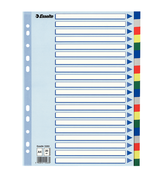 PRZEKŁADKI A-4/20 ESSELTE PLASTIKOWE KOLOROWE