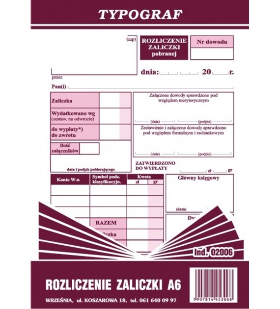 ROZLICZENIE ZALICZKI A-6   opak. 5 szt.