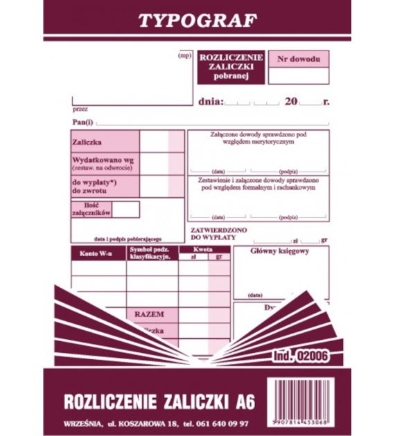 ROZLICZENIE ZALICZKI A-6   opak. 5 szt.