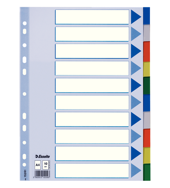 PRZEKŁADKI A-4/10 ESSELTE PLASTIKOWE KOLOROWE