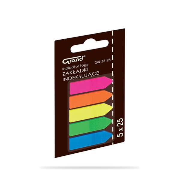 ZAKŁADKI INDEKSUJĄCE PLASTIKOWE 5 Kol. 45X12/5X25 STRZAŁKI GRAND