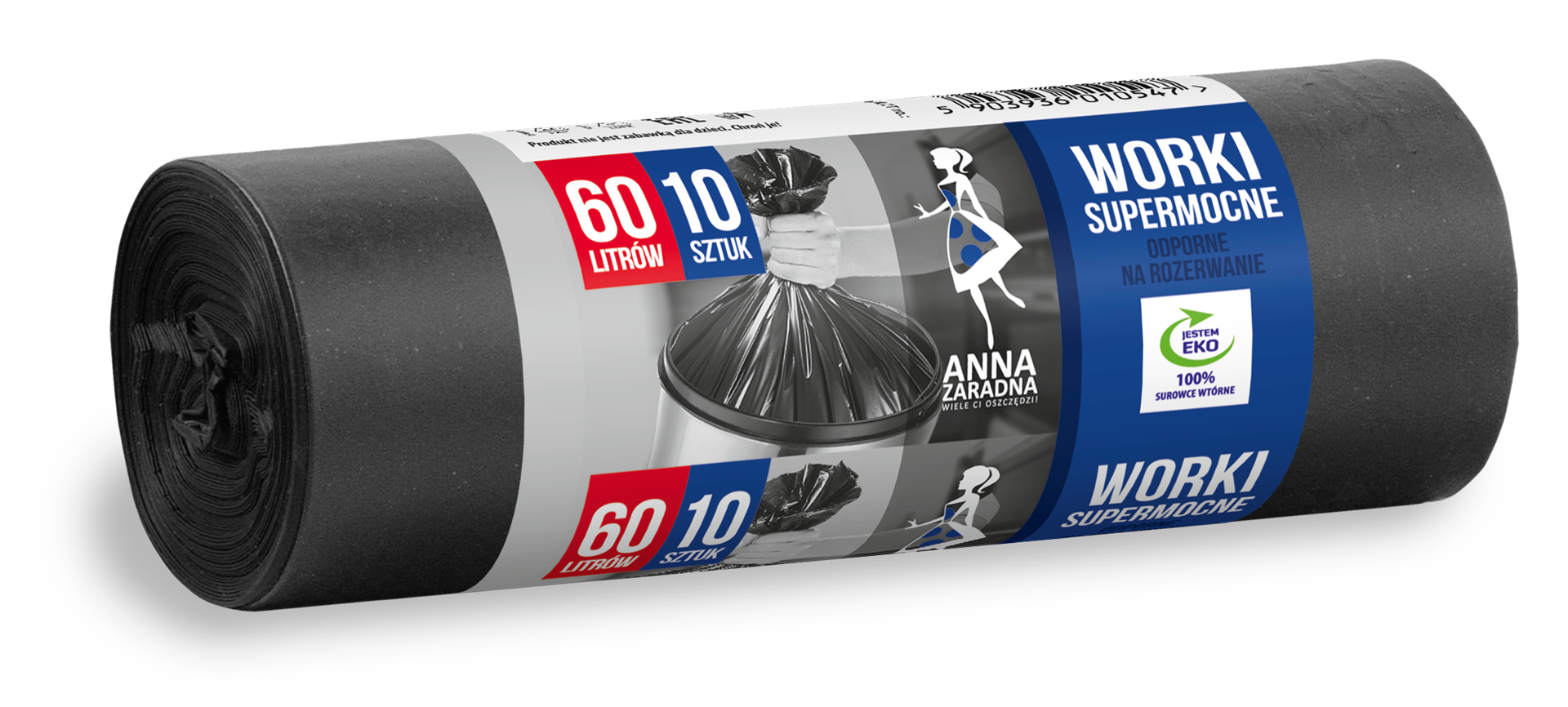WORKI NA ŚMIECI  60L/10   LDPE  Supermocne  Czarne  kart. 24 rolki