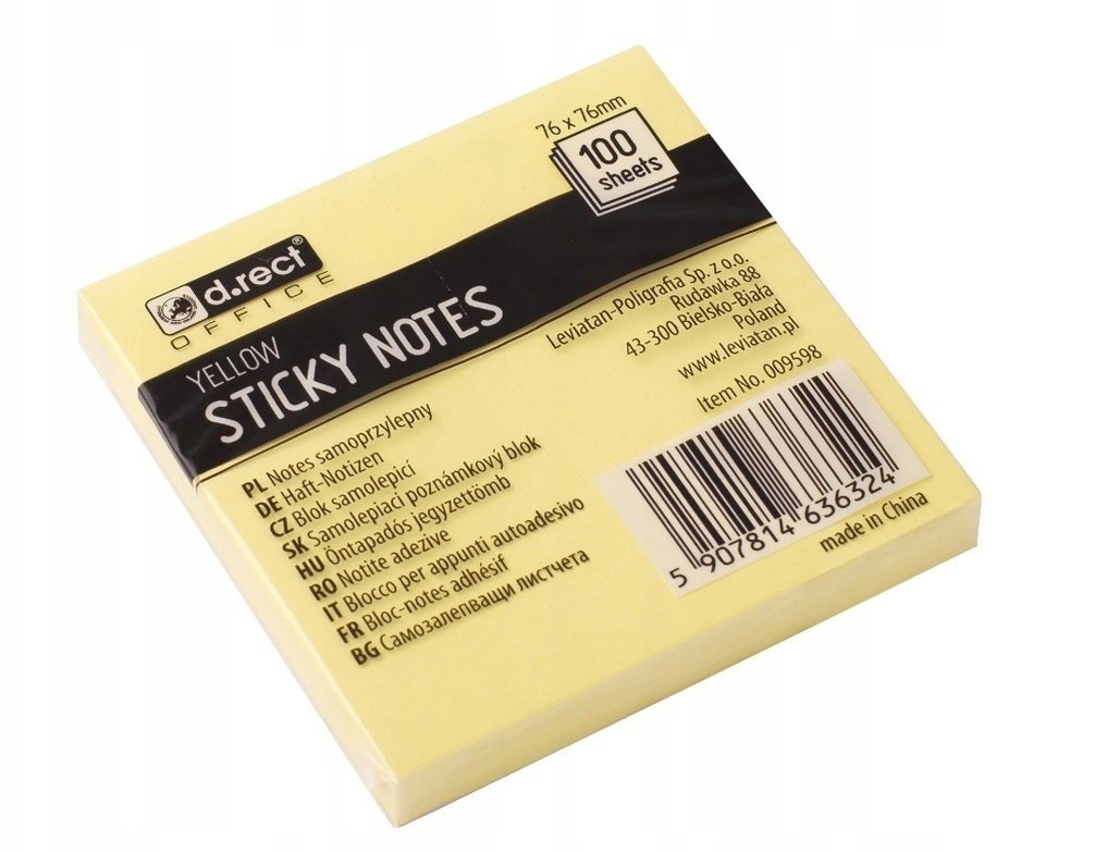 NOTES SAMOPRZYLEPNY 76X76 D.rect ŻÓŁTY