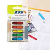 ZAKŁADKI INDEKSUJĄCE PLASTIKOWE 5 KOL. 45X12 STRZAŁKI PODAJNIK