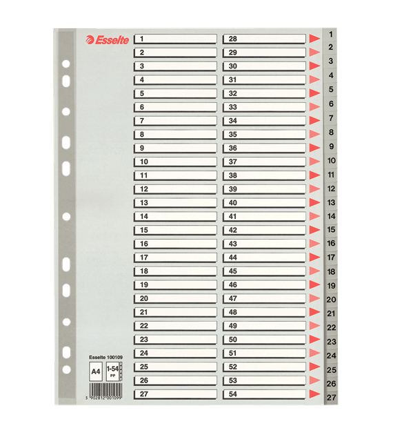 PRZEKŁADKI A-4/1-54 ESSELTE PLASTIKOWE/SZARE