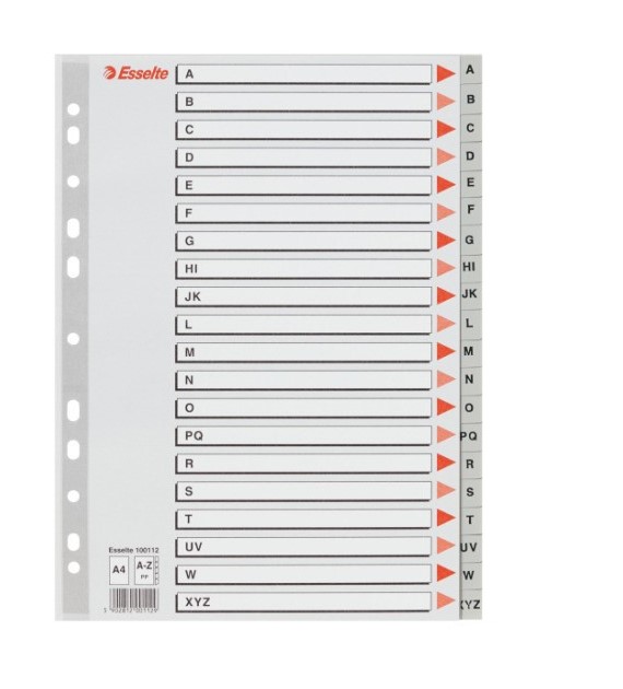 PRZEKŁADKI A-4/A-Z ESSELTE PLASTIKOWE/SZARE