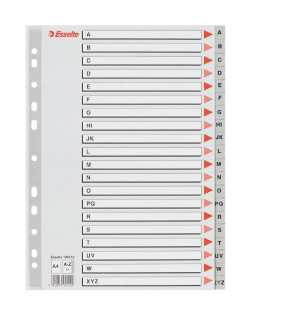 PRZEKŁADKI A-4/A-Z ESSELTE Plastikowe Szare