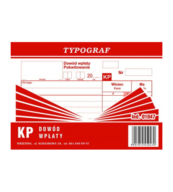 KASA PRZYJMIE A-6 SAMOKOPIA TYPOGRAF opak. 5 bloczków