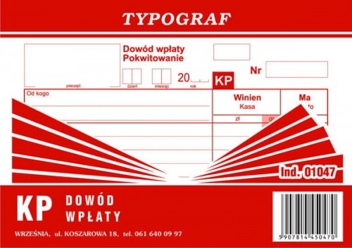 KASA PRZYJMIE A-6 SAMOKOPIA TYPOGRAF opak. 5 bloczków