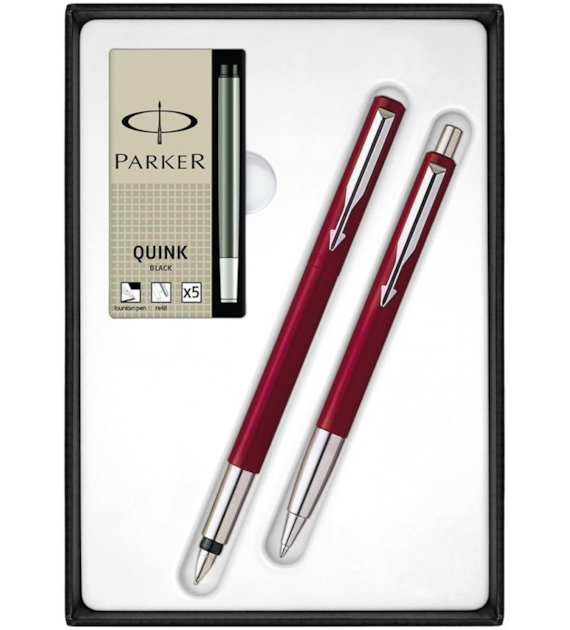 KOMPLET PARKER VECTOR PIÓRO/DŁUGOPIS CZERWONY+NABOJE
