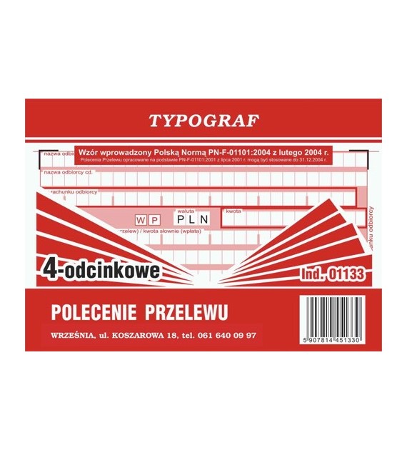 POLECENIE PRZELEWU A-6 1+3 TYPOGRAF opak. 5 szt.