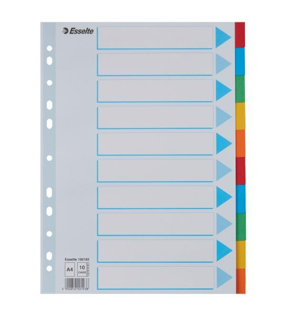 PRZEKŁADKI A-4/10 ESSELTE KARTON/KOLOR/Z KARTĄ