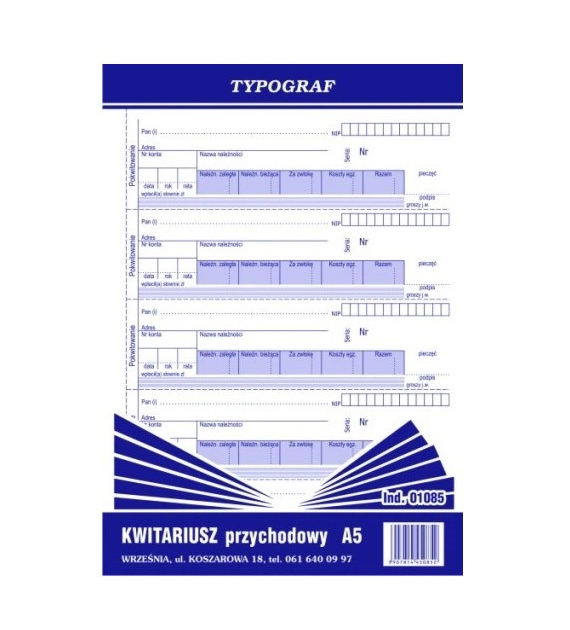 KWITARIUSZ PRZYCHODOWY A-5 Typograf Numerowany