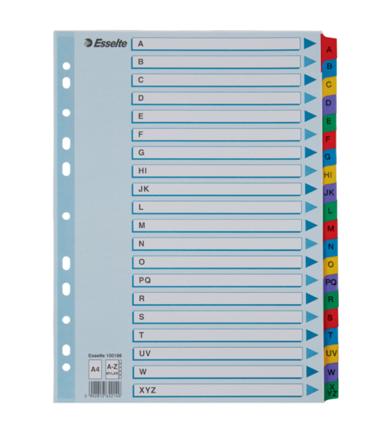 PRZEKŁADKI A-4/A-Z  ESSELTE KARTON/BIAŁE/MYLAR