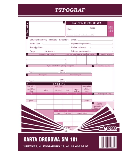 KARTA DROGOWA A-5 SM-101 opak. 5 bl.
