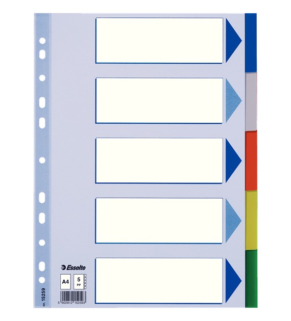 PRZEKŁADKI A-4/5 ESSELTE PLASTIKOWE KOLOROWE