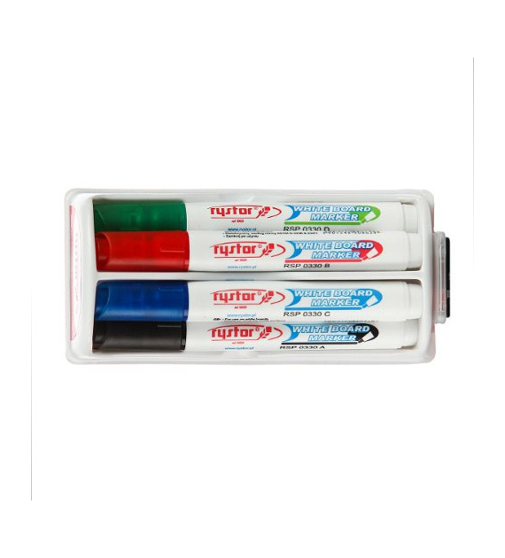 MARKER SUCHOŚCIERALNY 4 KOLORY+GĄBKA RYSTOR RMS-1