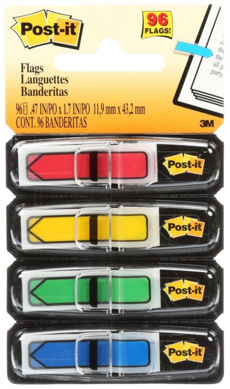 ZAKŁADKI INDEKSUJĄCE PLASTIKOWE 4 KOL. 12X43/24 684-ARR3 STRZAŁKI POST-IT