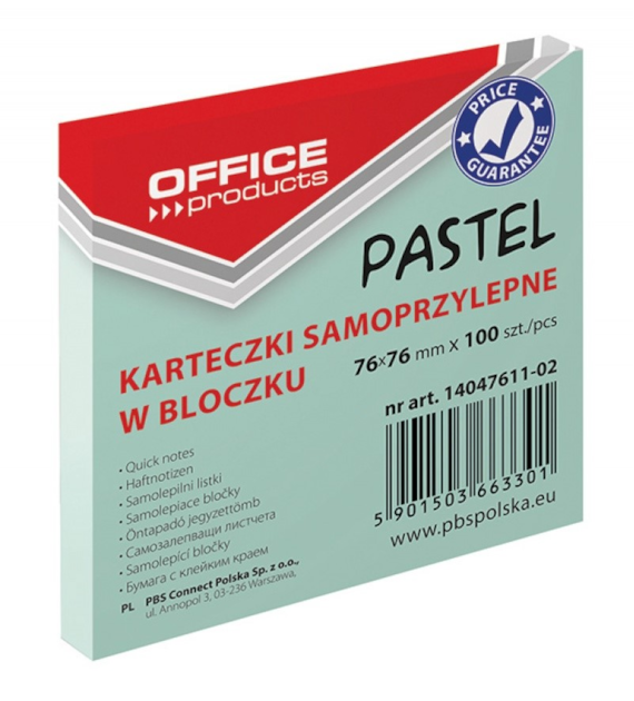 NOTES SAMOPRZYLEPNY 76X76 OFFICE ZIELONY opak. 12 szt.