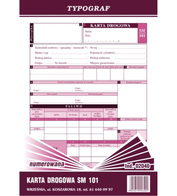 KARTA DROGOWA A-5 SM-101 NUMEROWANA