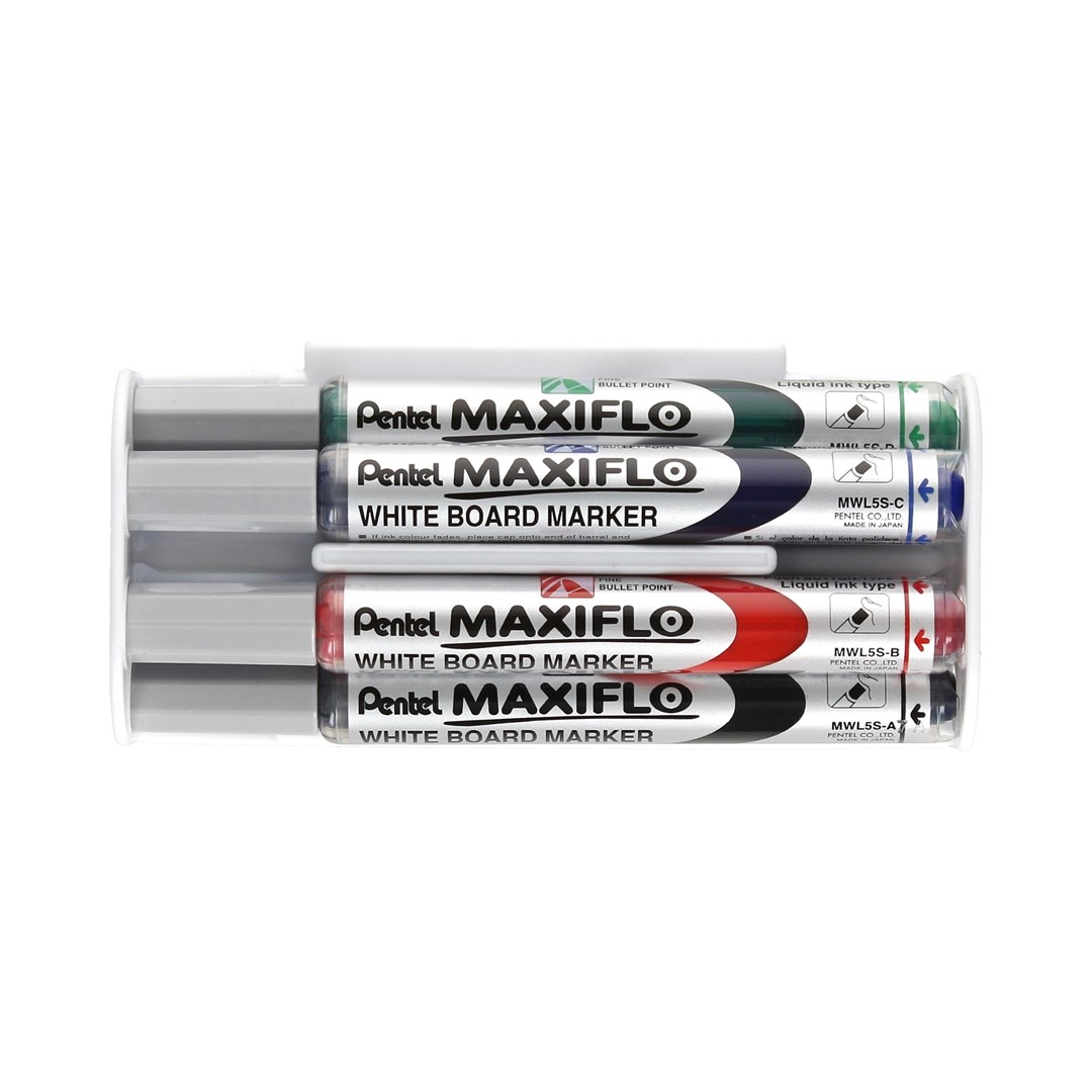 MARKER SUCHOŚCIERALNY 4 KOLORY+GĄBKA PENTEL MAXIFLO S