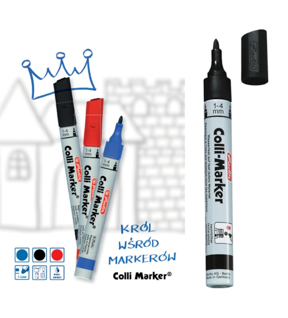 MARKER PERMANENT HERLITZ COLLI OKRĄGŁY CZARNY opak. 10 szt.