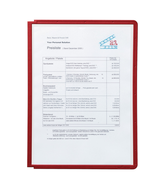 PANELE PREZENTACYJNE A-4 SHERPA CZERWONE opak. 5 szt.