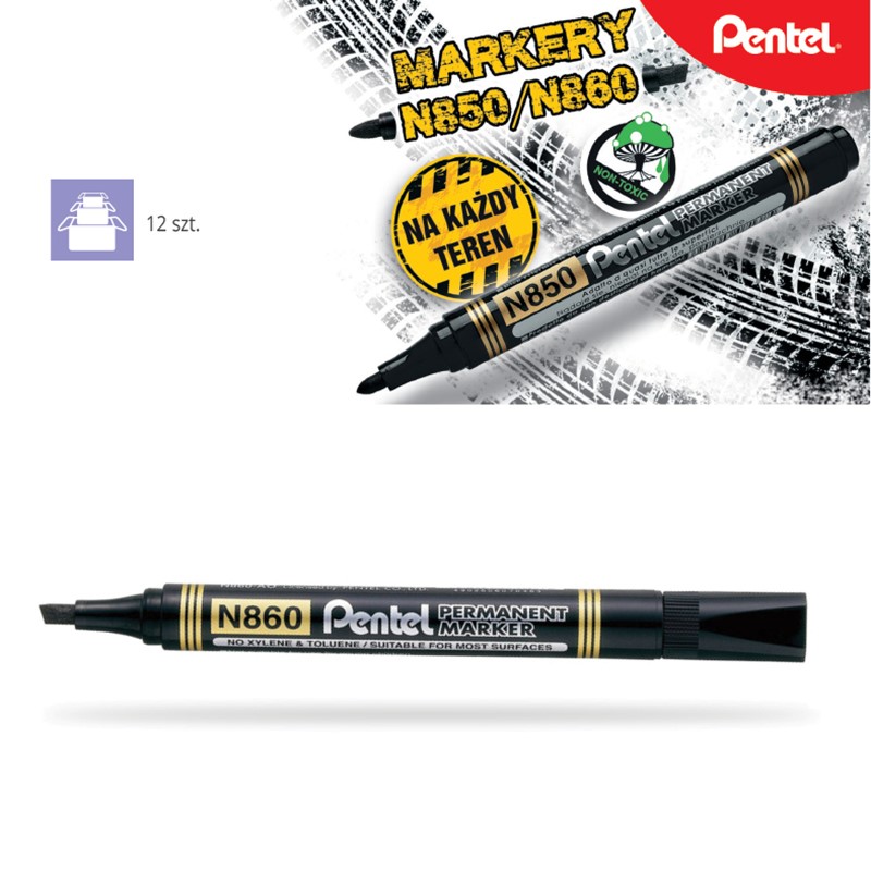 MARKER PERMANENT PENTEL ŚCIĘTY  N860  ZIELONY opak. 12 szt.