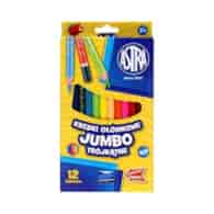 KREDKI OŁÓWKOWE 12 kolorów Astra Jumbo Trójkątne TEMPERÓWKA