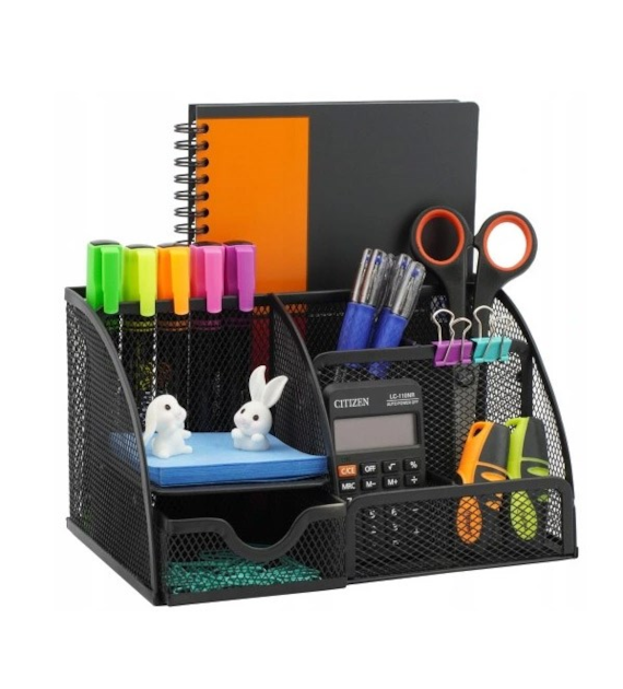 PRZYBORNIK METAL 5 komór na biurko HEXAGON czarny