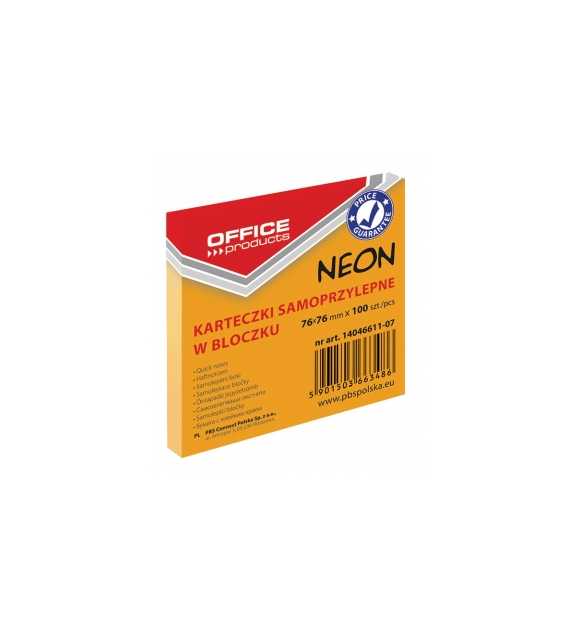 NOTES SAMOPRZYLEPNY 76X76 NEON POMARAŃCZ opak. 12 szt.