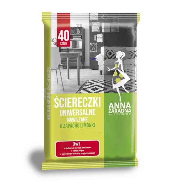 ŚCIERECZKI NAWILŻANE  Uniwersalne Anna Zaradna limonka  opak. 40 szt.