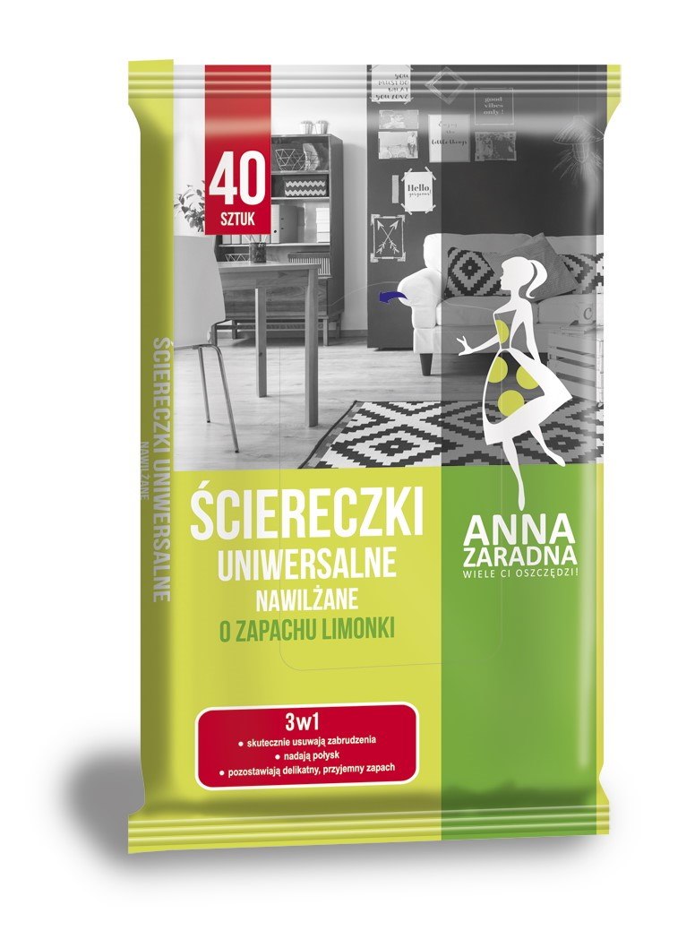 ŚCIERECZKI NAWILŻANE  Uniwersalne Anna Zaradna limonka  opak. 40 szt.