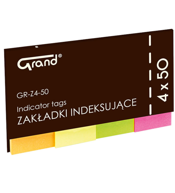 ZAKŁADKI INDEKSUJĄCE PAPIEROWE 4 kol. 50X20/4X50 GR-Z4 GRAND