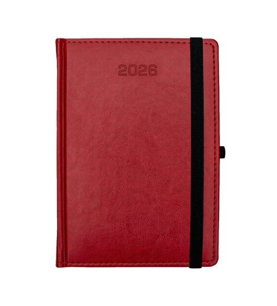 KALENDARZ A-5 NEBRASKA UKŁAD DZIENNY Z GUMKĄ CZERWONY