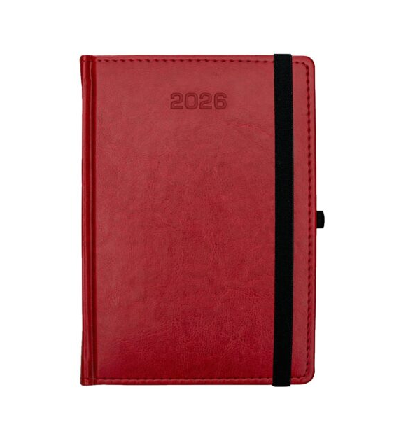 KALENDARZ A-5 NEBRASKA UKŁAD DZIENNY Z GUMKĄ CZERWONY