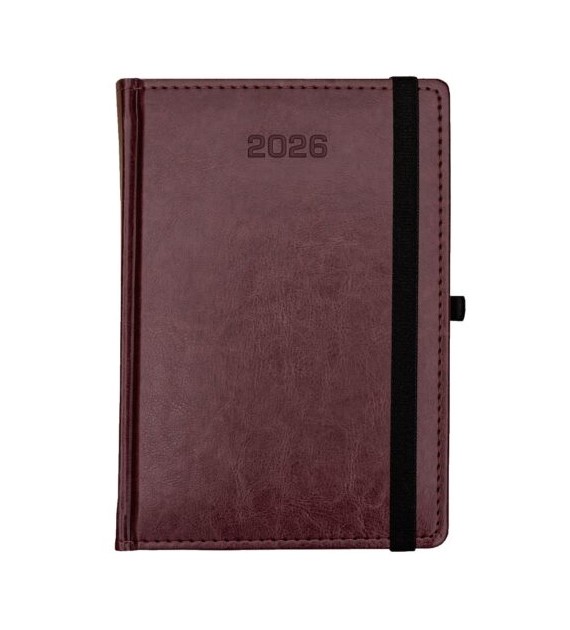 KALENDARZ A-5 NEBRASKA UKŁAD DZIENNY Z GUMKĄ BORDOWY