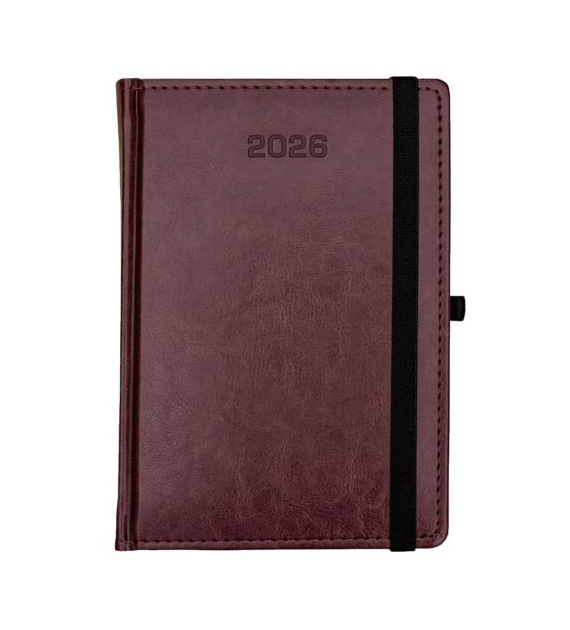 KALENDARZ A-5 NEBRASKA UKŁAD DZIENNY Z GUMKĄ BORDOWY