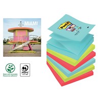 Karteczki samoprzylepne Post-it Z-Notes Super Sticky 6 bloczków, paleta Miami po 90 karteczek, 76x76mm