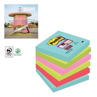 Karteczki samoprzylepne Post-it Super Sticky 76 x 76 mm, paleta Miami 90 kart opak 6 bloczków