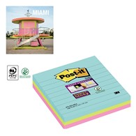 Karteczki samoprzylepne Post-it XL Miami 101 x 101 mm, mix kolorów, w linię, 3 bloczki po 70 karteczek