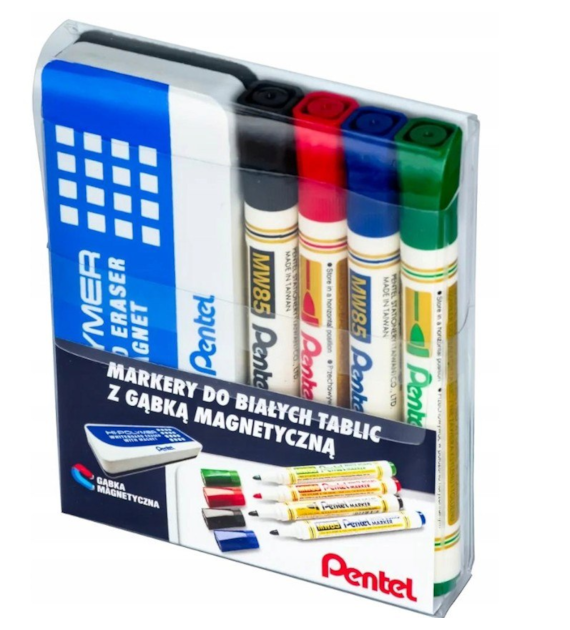 MARKER SUCHOŚCIERALNY 4 Kolory z Gąbką Pentel