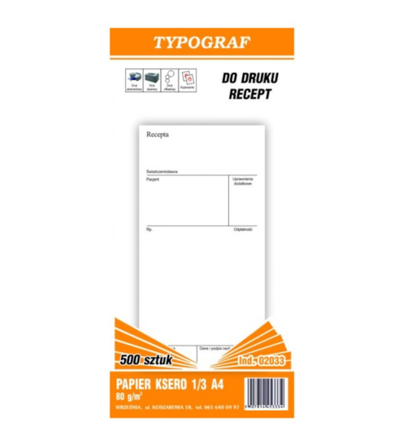 PAPIER KSERO NA RECEPTY 1/3 A4   kart.15 opak.