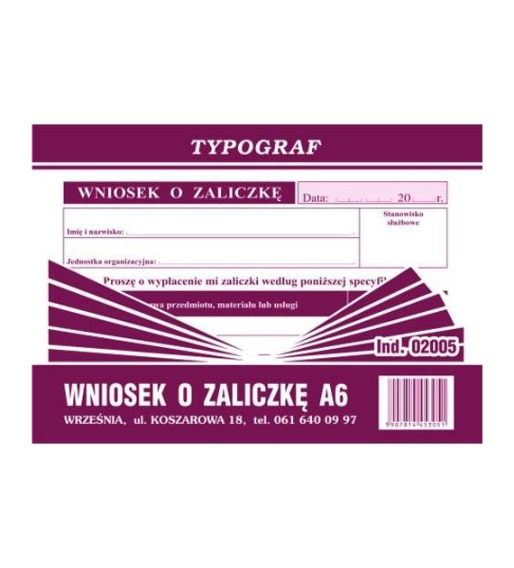 WNIOSEK O ZALICZKĘ A-6