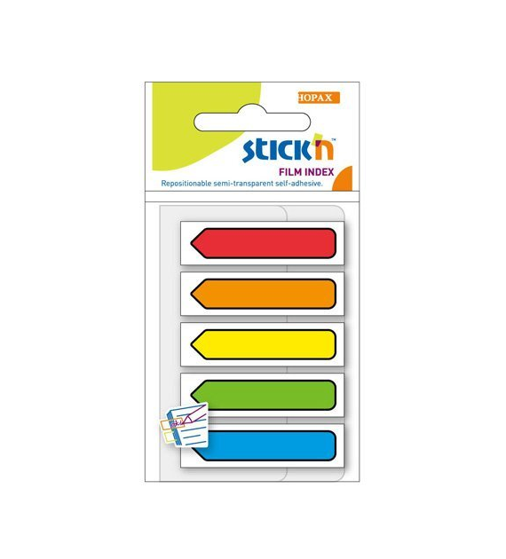 ZAKŁADKI INDEKSUJĄCE PLASTIKOWE 5 KOL. 45X12/25 STICK'N STRZAŁKI